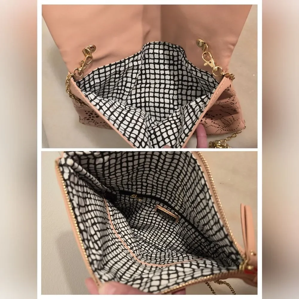 Urban Expressions Locket Clutch with chain In Blush Pink Laser Cut Vegan Leather